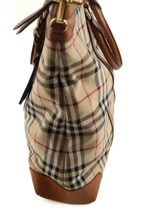 Cabas zippé check Burberry Beige en Cuir