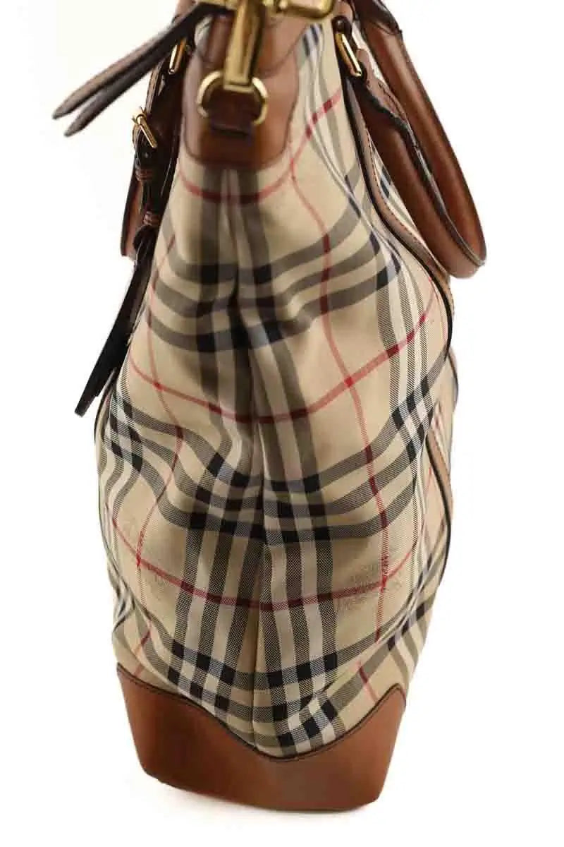 Cabas zippé check Burberry Beige en Cuir
