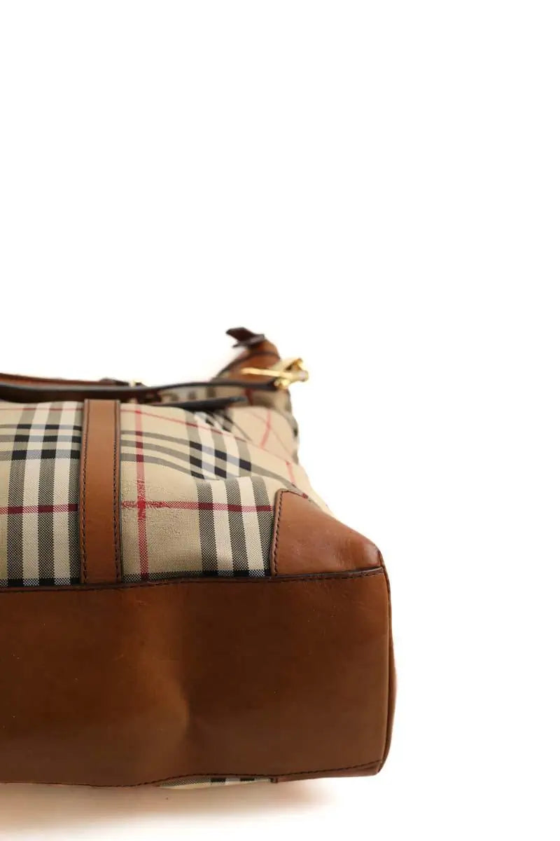 Cabas zippé check Burberry Beige en Cuir