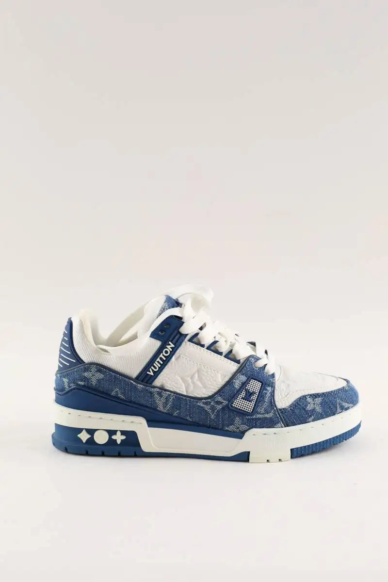 Baskets Louis Vuitton LV Trainer Bleu en Cuir