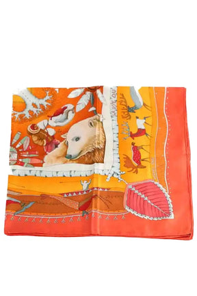 Carré Hermès La Vie Du Grand Nord Orange en Soie - Seconde Main