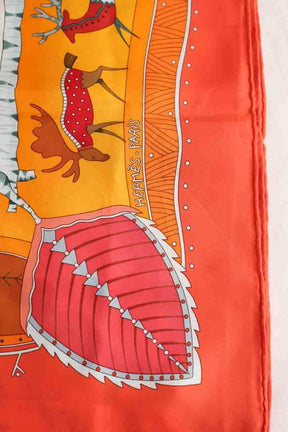 Carré Hermès La Vie Du Grand Nord Orange en Soie