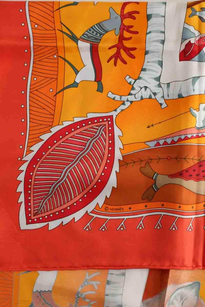 Carré Hermès La Vie Du Grand Nord Orange en Soie