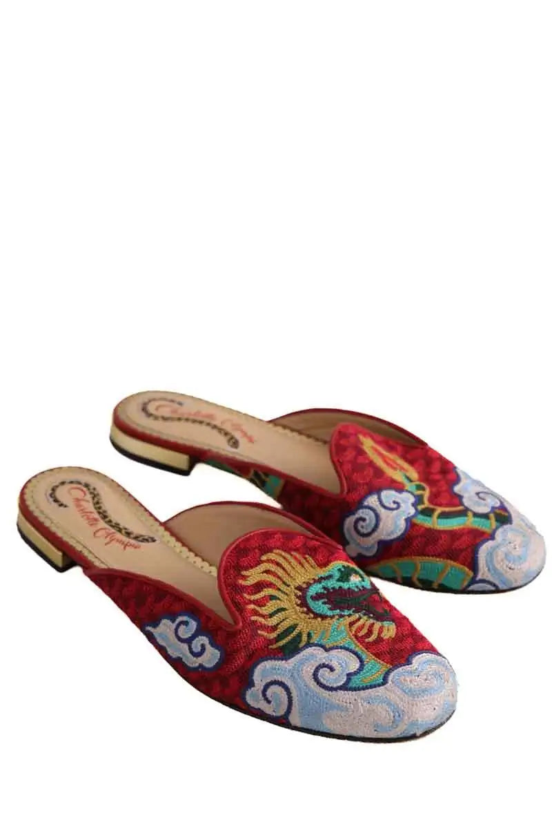 Mules Charlotte Olympia Rouge en Cuir