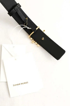 Ceinture Zuhair Murad Spiky gold monogram Noir en Cuir
