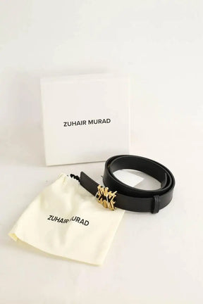 Ceinture Zuhair Murad Spiky gold monogram Noir en Cuir