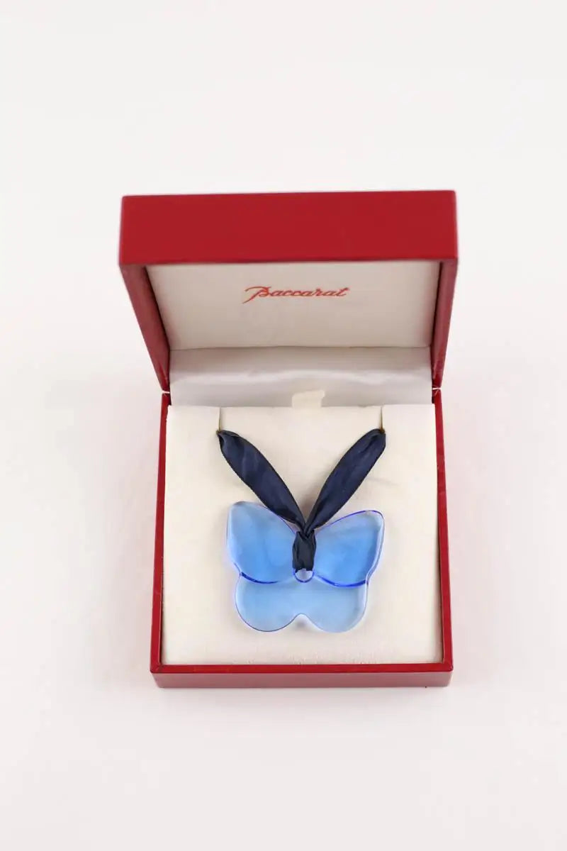 Collier Baccarat Papillon Porte- Bonheur Bleu en Cristal