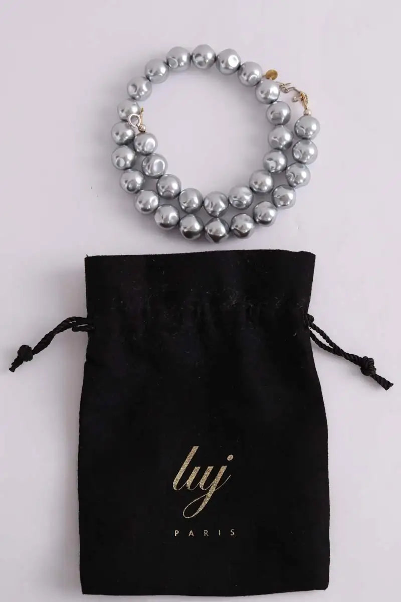 Collier perles de verre irrégulières  Luj Olga  Argent en Argent