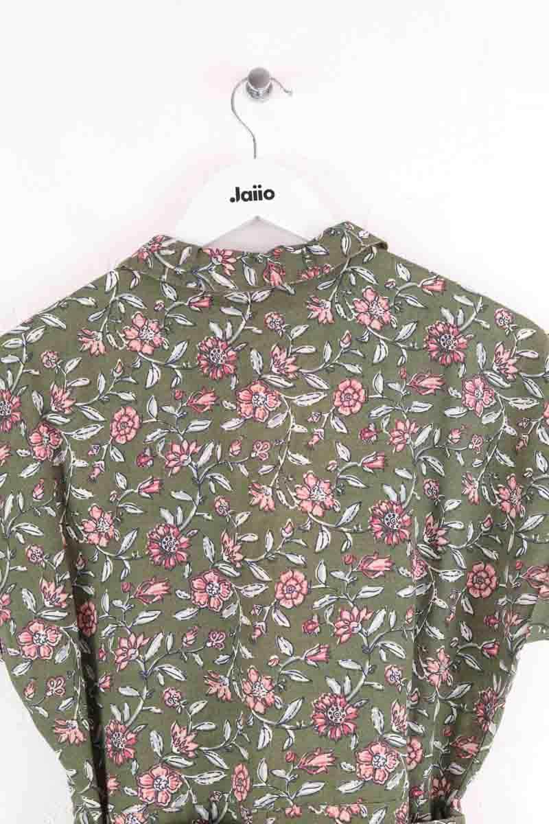 Combishort Sézane Soho fleurs indiennes Kaki en Lin