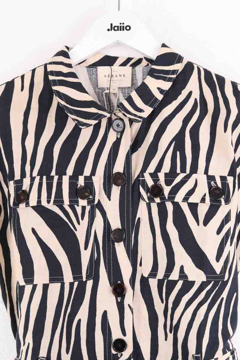 Combishort Sézane Soho zebre Ecru en Lin