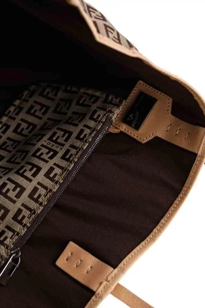 Sac porté épaule Fendi Logo Shopper Tote Marron en Coton