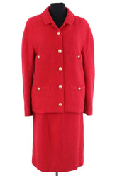 Ensemble veste et jupe Chanel Rouge en Tweed, taille L - Seconde Main