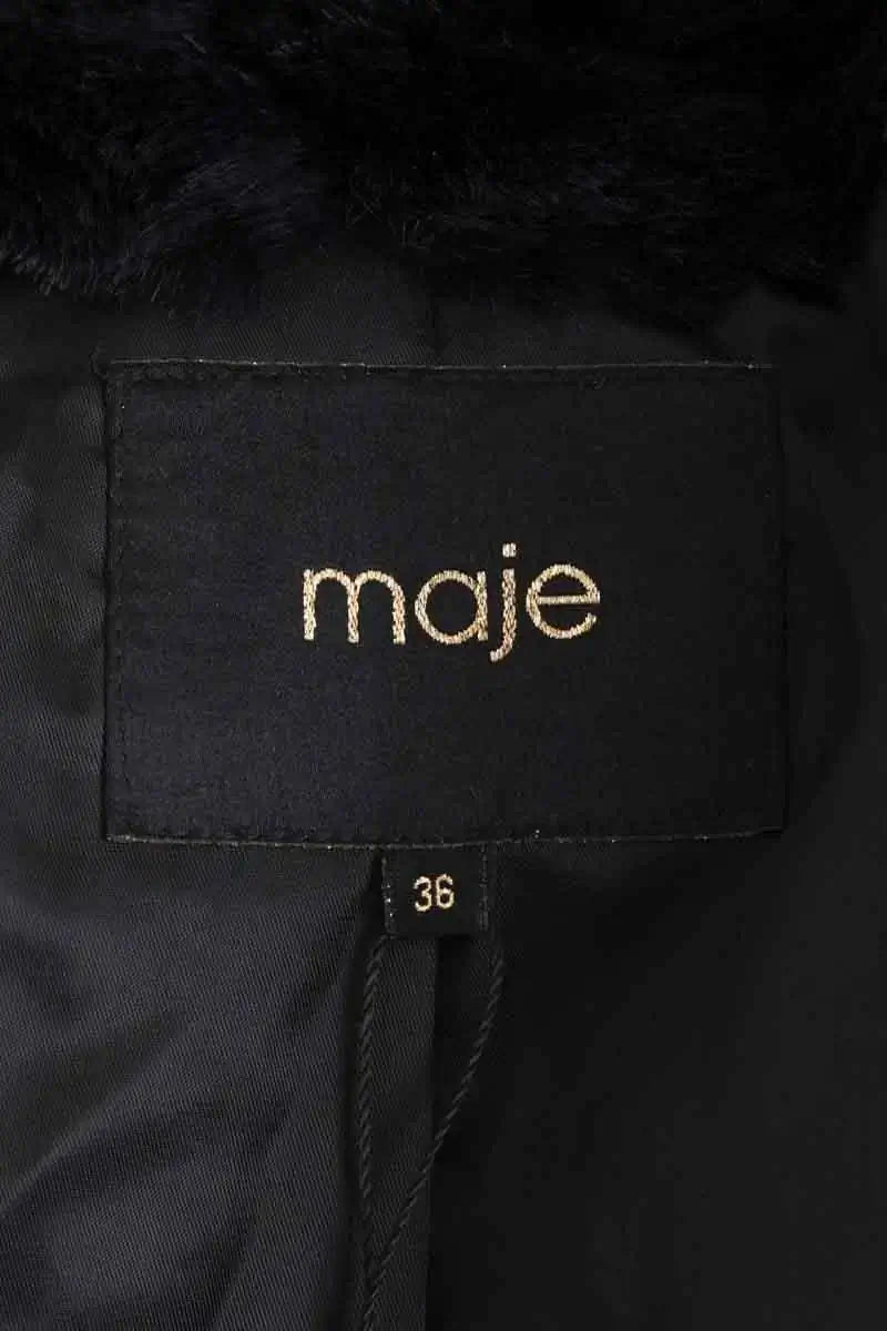 Manteau Maje Noir en Fourrure
