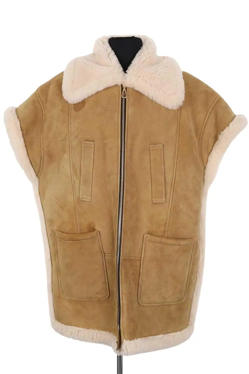 Veste Sandro Beige en Cuir, taille L - Seconde Main