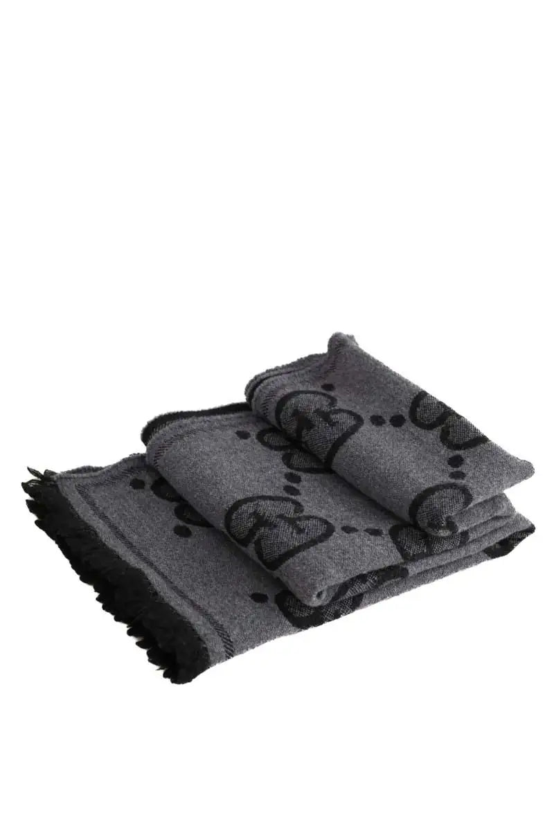 Foulard Gucci Foulard en jacquard de laine et soie GG Anthracite en Laine