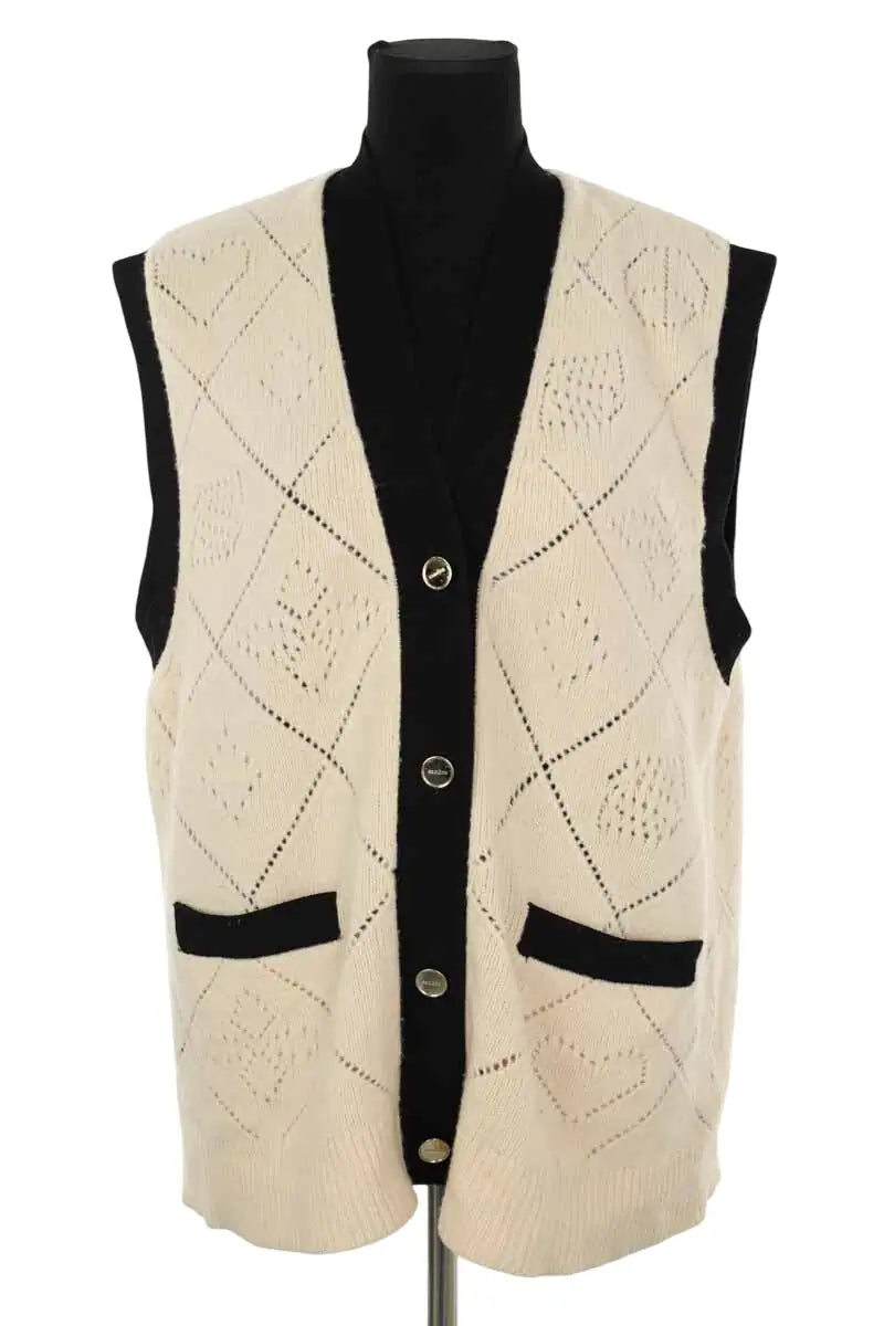 Gilet Sandro Beige en Laine, taille M - Seconde Main