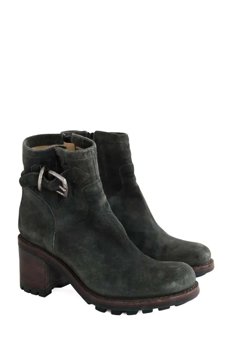 Boots à boucles Free Lance Vert en Daim