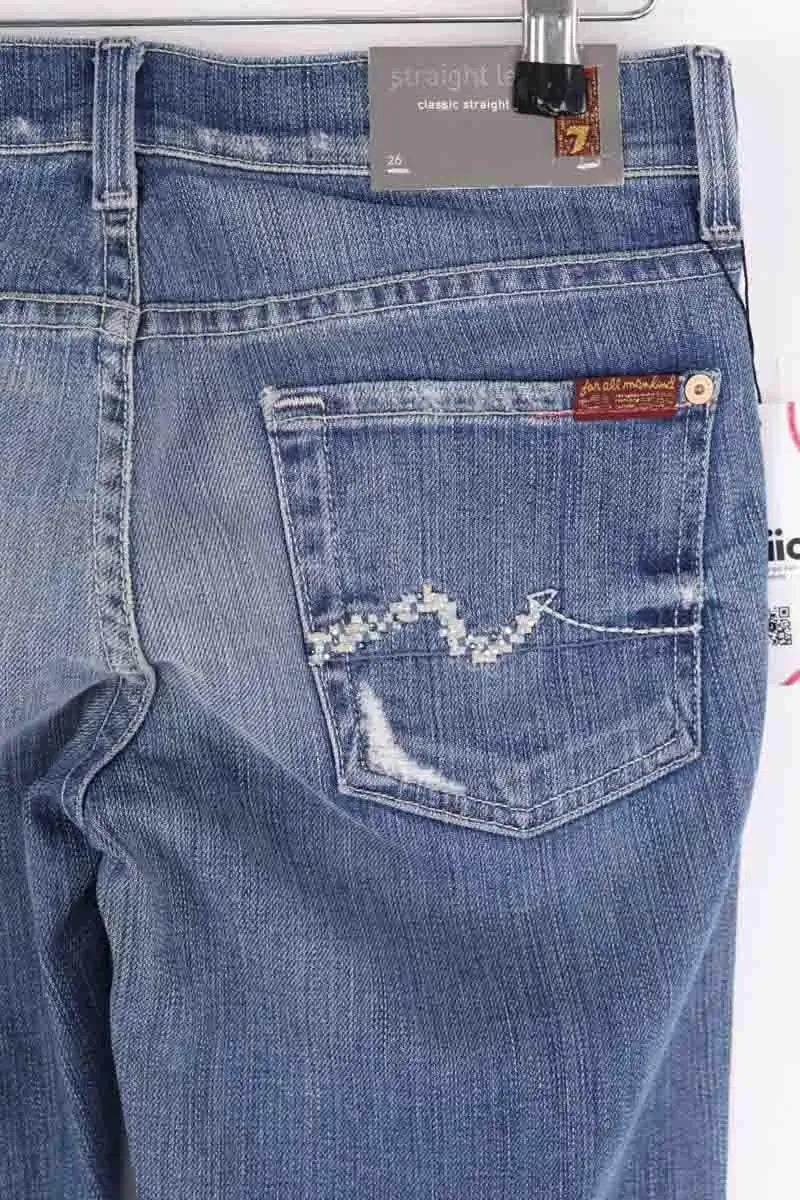 Jean droit 7 For All Mankind Bleu en Coton