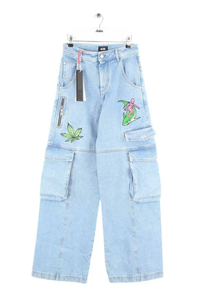 Jean droit GCDS Embroidered cargo pants Bleu en Coton, taille L - Seconde Main
