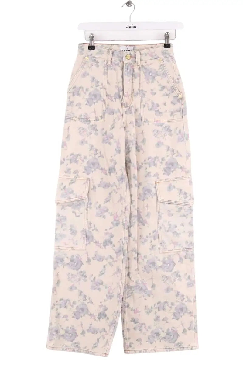 Jean large Ganni Ecru en Coton, taille XS - Seconde Main