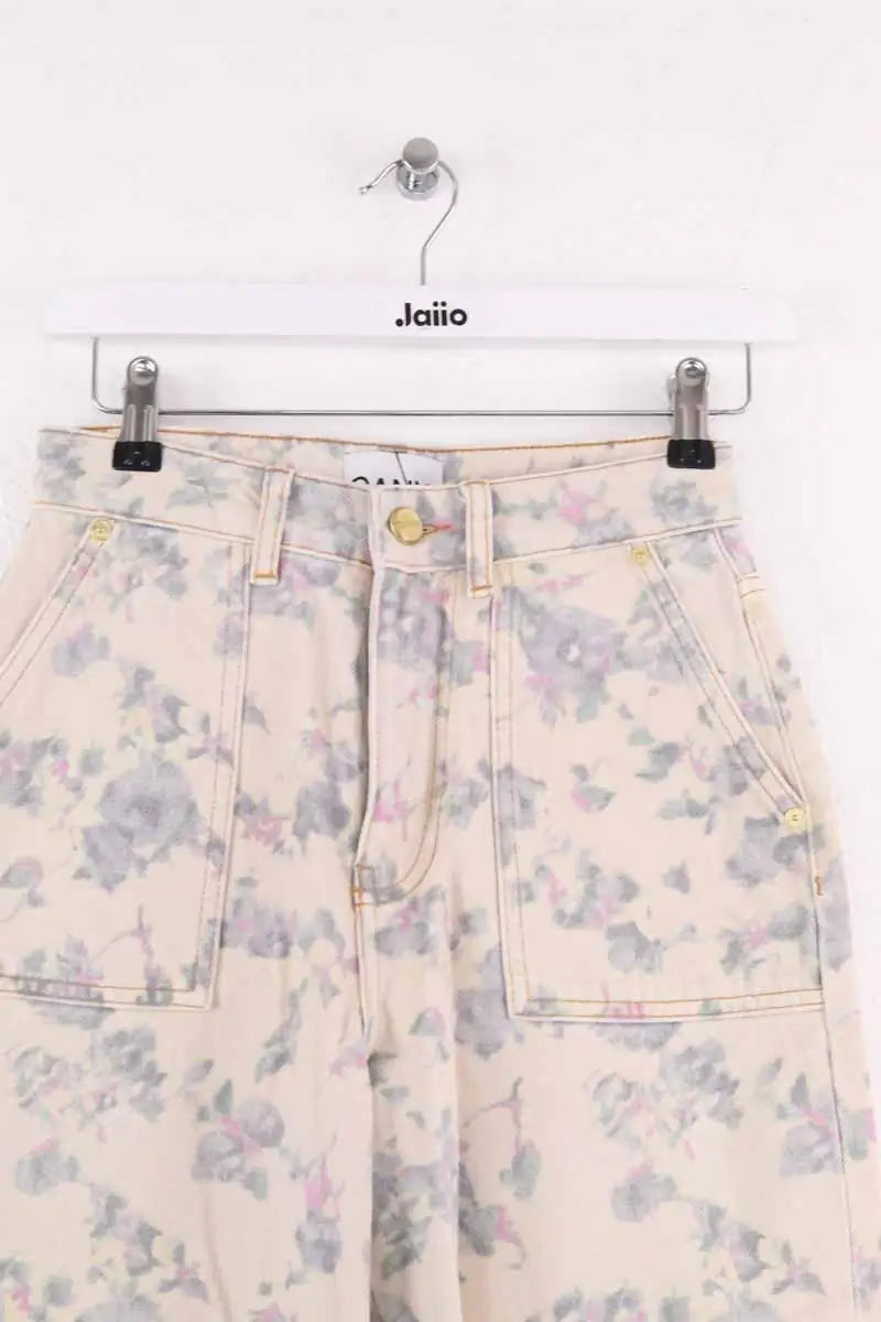 Jean large Ganni Ecru en Coton