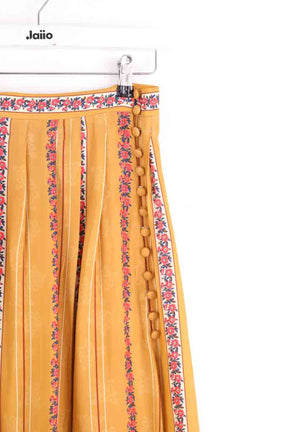 Jupe Sézane Nelly print rayé miel fleurs Jaune en Soie
