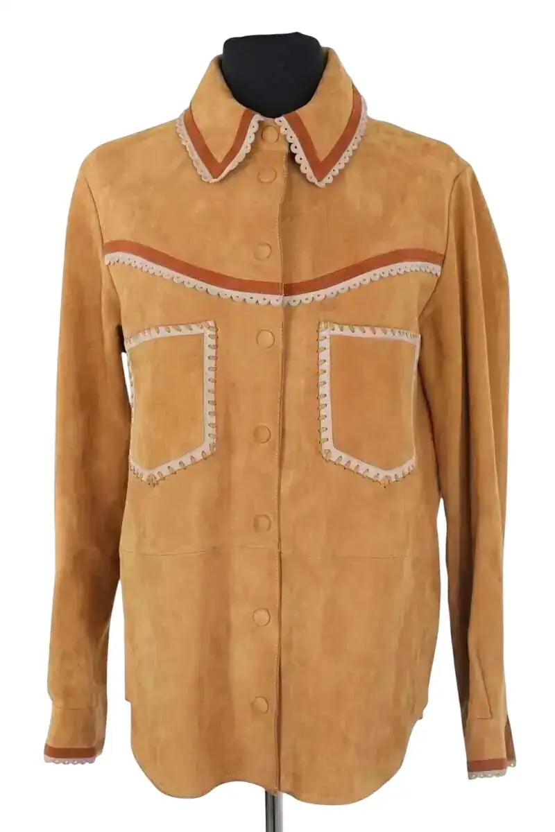 Veste Claudie Pierlot Camel en Daim, taille S - Seconde Main