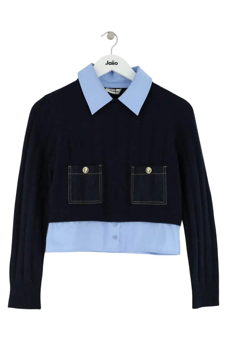 Pull Sandro Marine en Laine, taille XS - Seconde Main