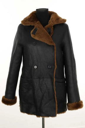 Manteau Maje Gaban Noir en Cuir