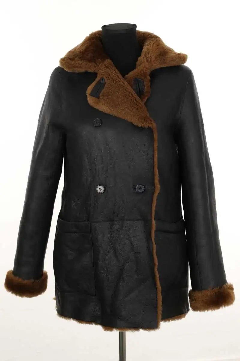 Manteau Maje Gaban Noir en Cuir