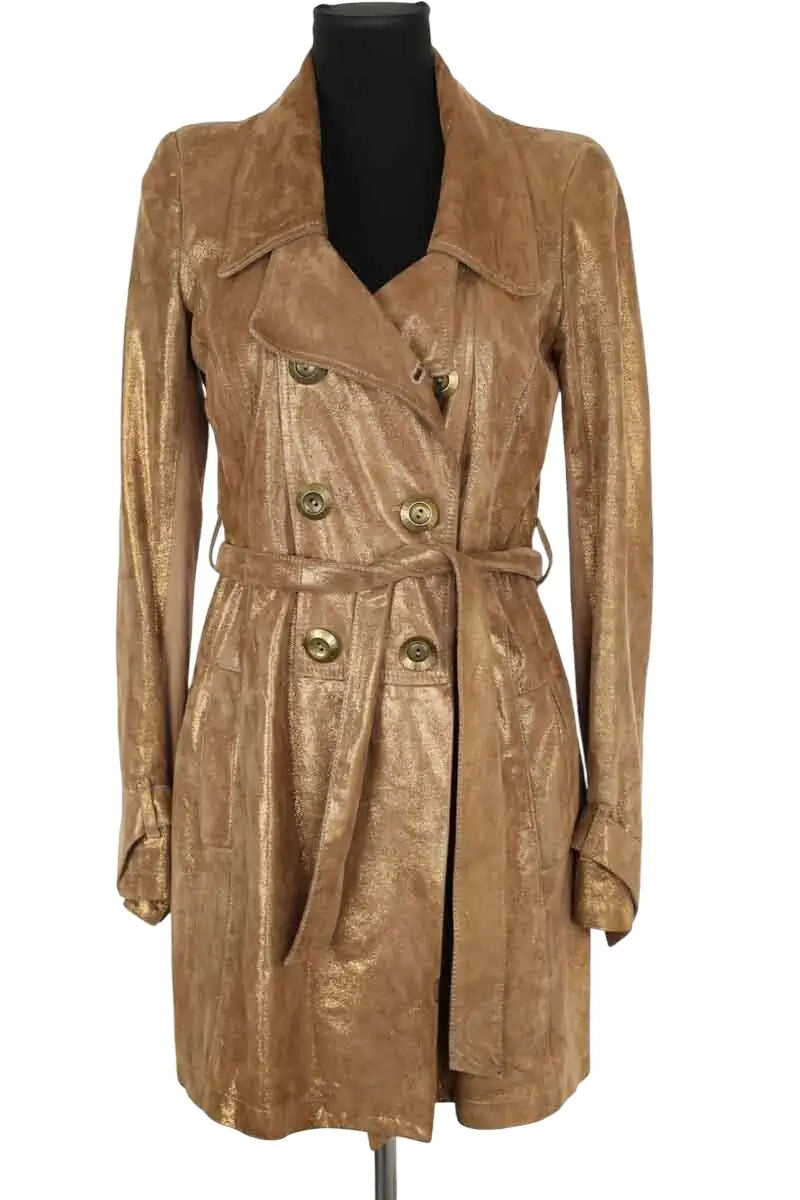 Manteau Pinko Marron en Daim, taille M - Seconde Main