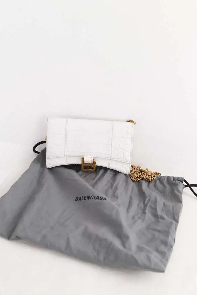 Mini sac Balenciaga Hourglass Blanc en Cuir