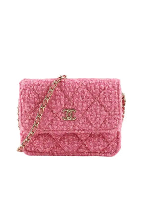 Mini sac Chanel Rose en Tweed - Seconde Main