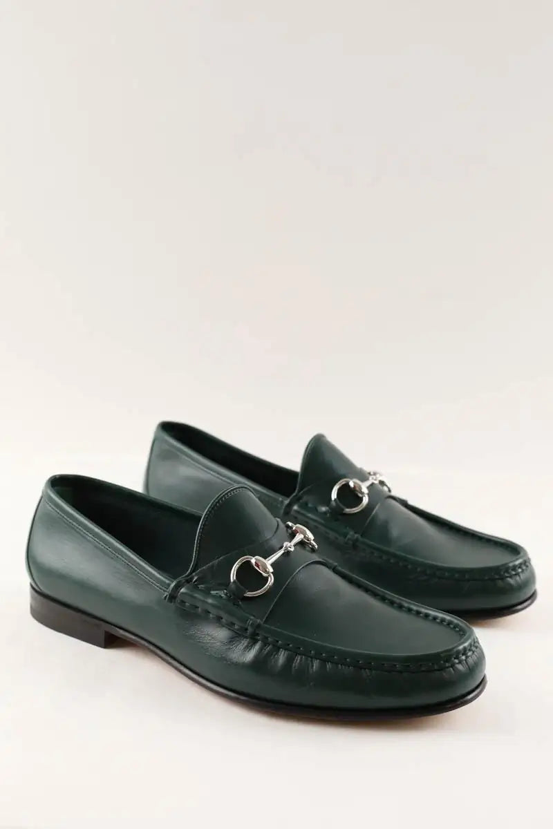 Mocassins Gucci Horsebit 1953 Vert en Cuir