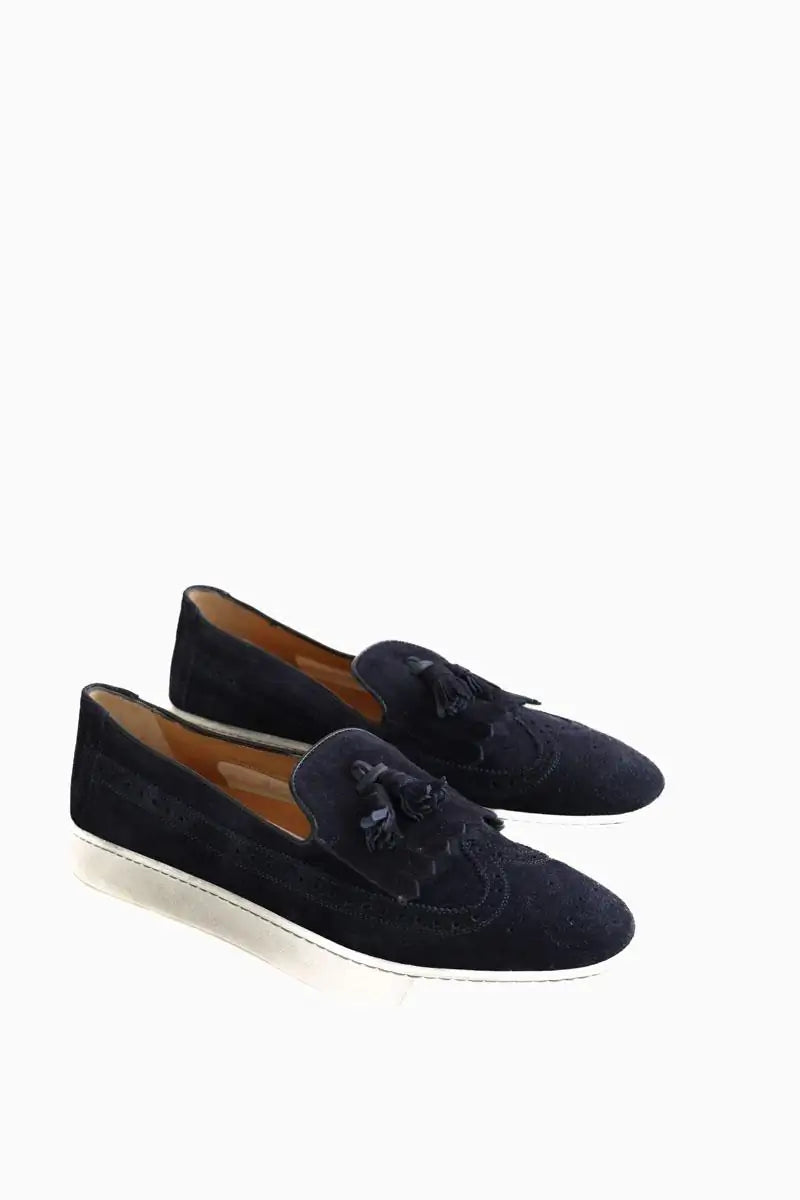Mocassins Santoni Bleu en Daim