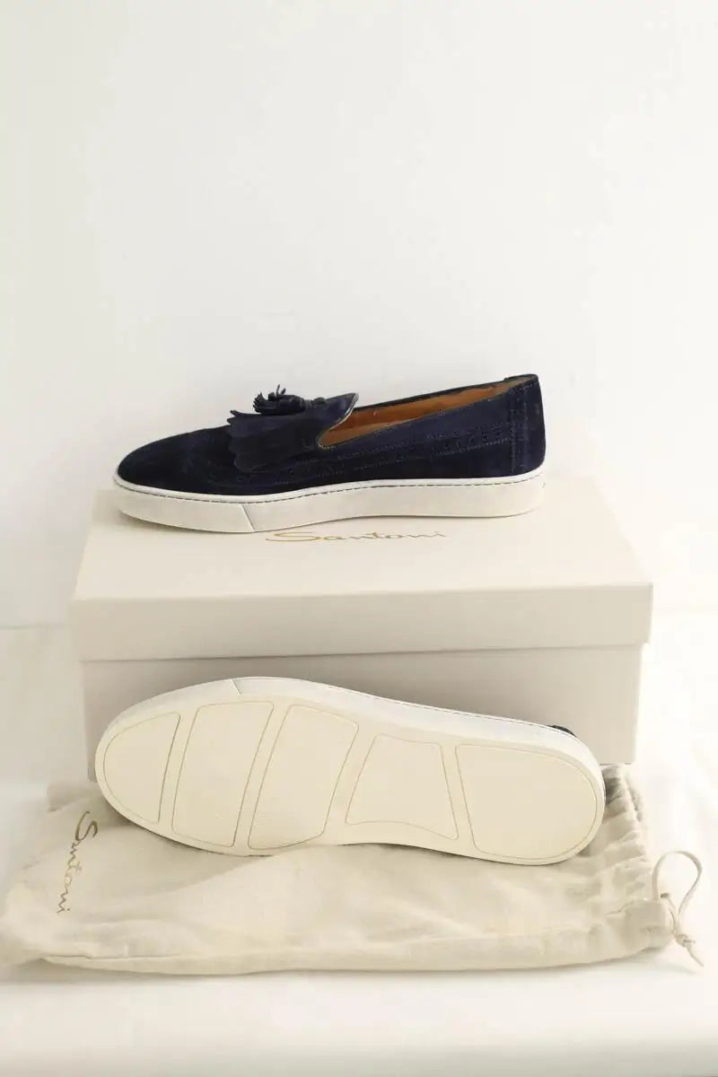 Mocassins Santoni Bleu en Daim