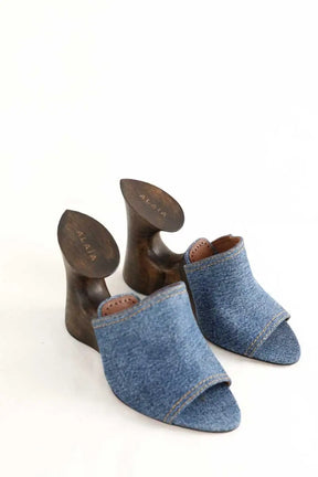 Mules Alaïa Bleu en Cuir