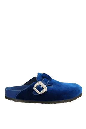 Mules Birkenstock Boston crystal buckle Bleu en Velours, taille 42 - Seconde Main
