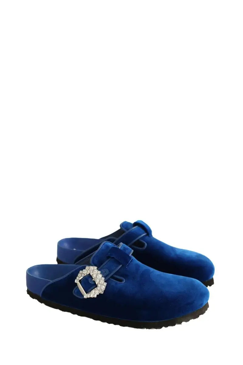 Mules Birkenstock Boston crystal buckle Bleu en Velours