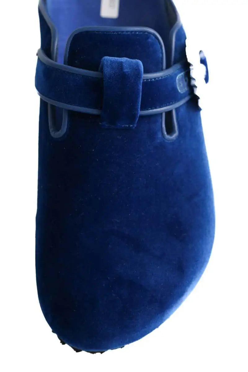 Mules Birkenstock Boston crystal buckle Bleu en Velours