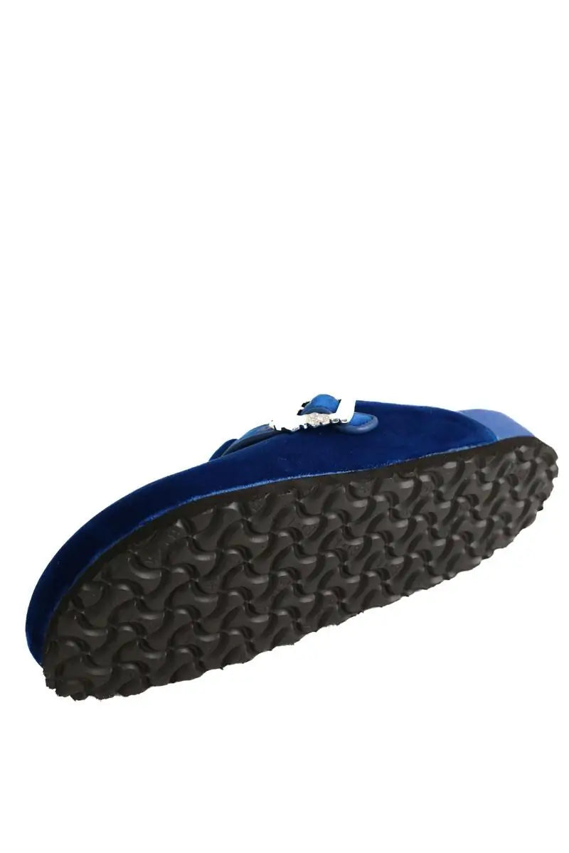 Mules Birkenstock Boston crystal buckle Bleu en Velours