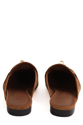 Mules Hermès Oz avec boucle Kelly Camel en Daim