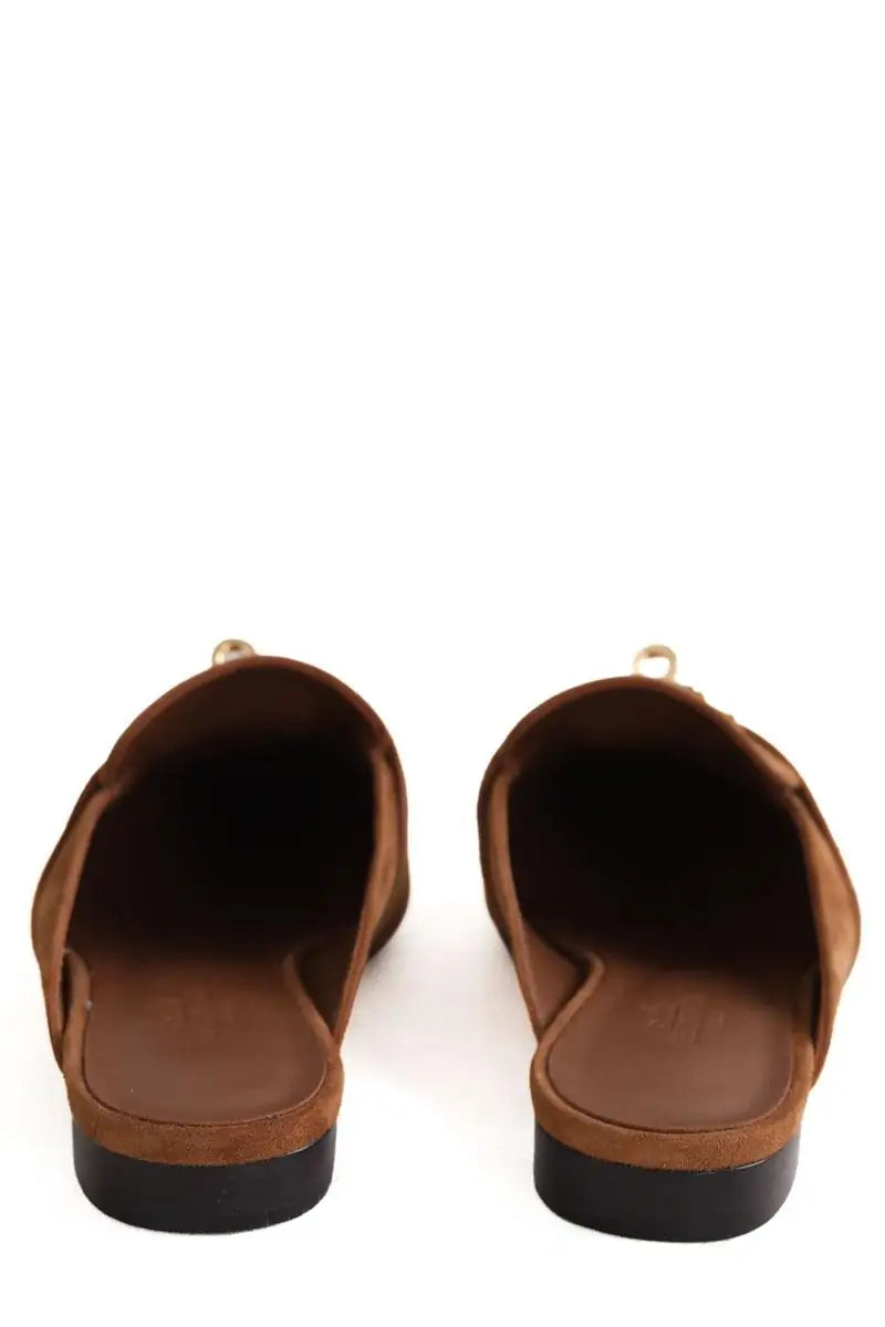 Mules Hermès Oz avec boucle Kelly Camel en Daim