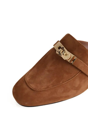 Mules Hermès Oz avec boucle Kelly Camel en Daim