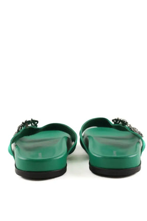 Mules Manolo Blahnik Vert en Cuir