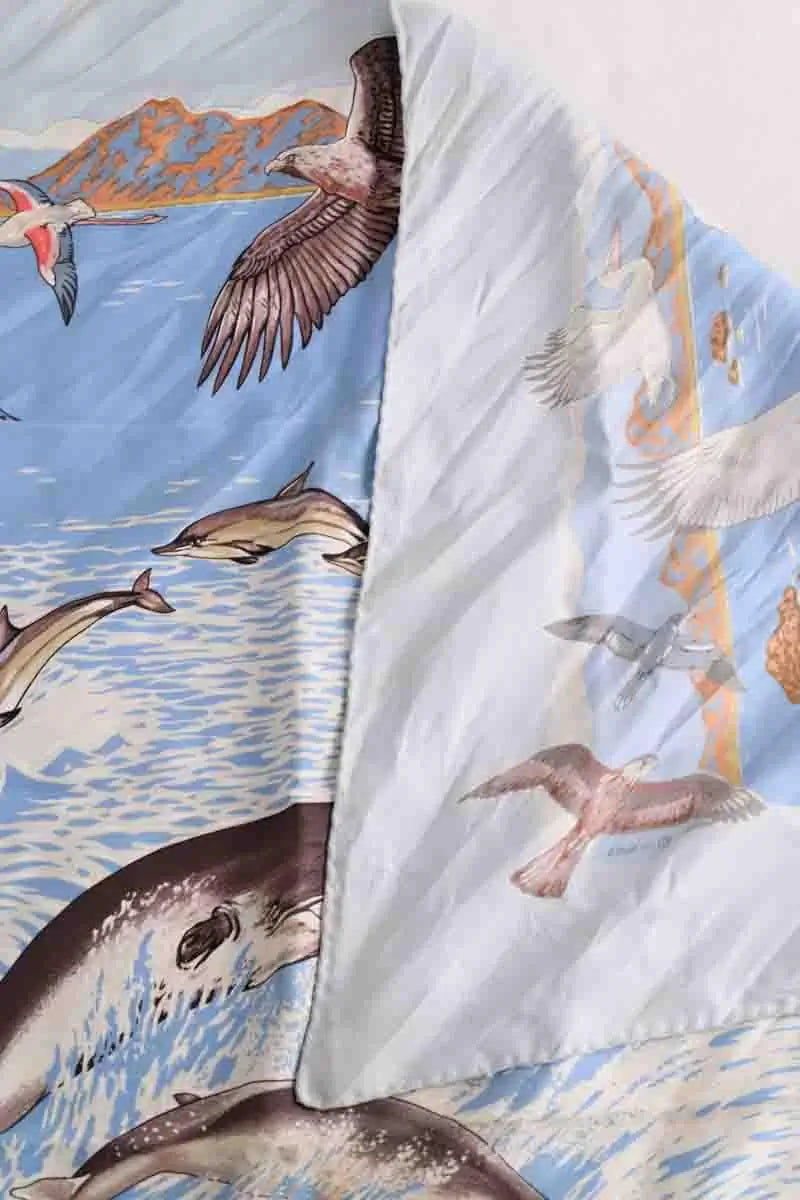 Carré Hermès La vie précieuse de la méditerranée Bleu en Soie