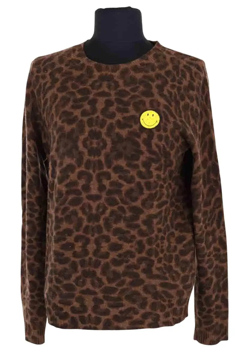 Pull à motif léopard Kujten Marron en Cachemire, taille M - Seconde Main