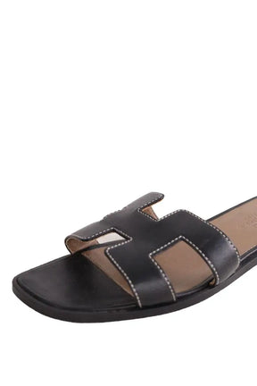 Sandales Oran Hermès ORAN Noir en Cuir