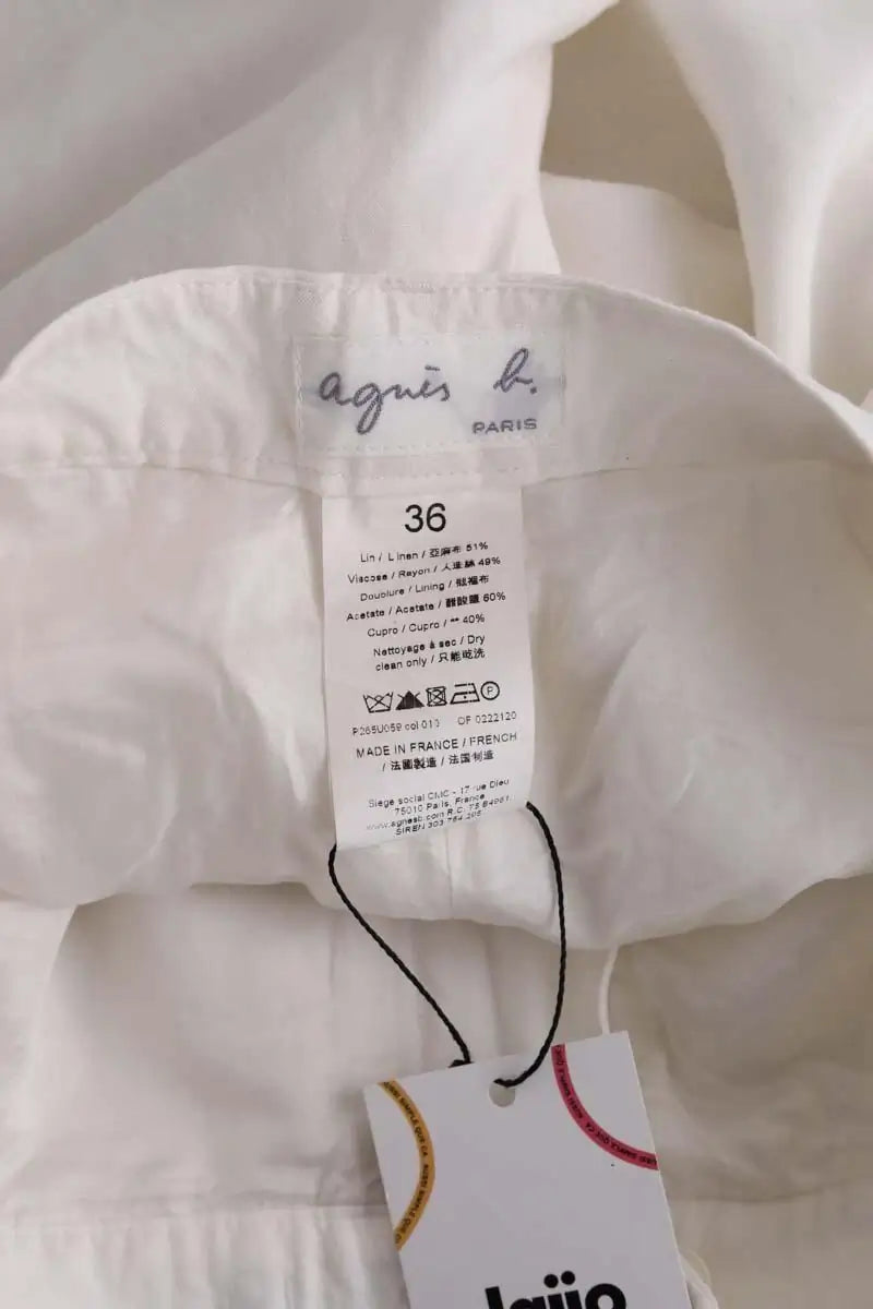 Pantalon droit Agnès B. Blanc en Lin