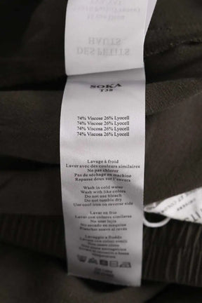 Pantalon droit Des Petits Hauts Soka Kaki en Viscose